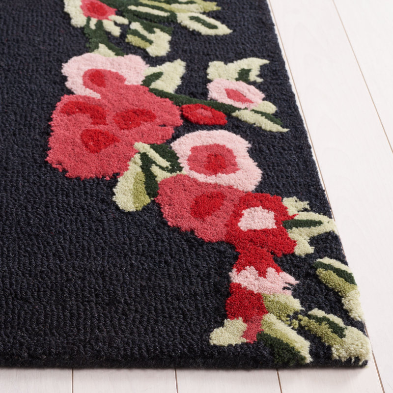Jardin Hand Tufted Wool/Cotton Floral Rug in Pink/Black, Rectangle 3' x 5'