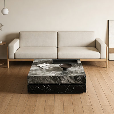 Table basse carrée sur pied avec plateau