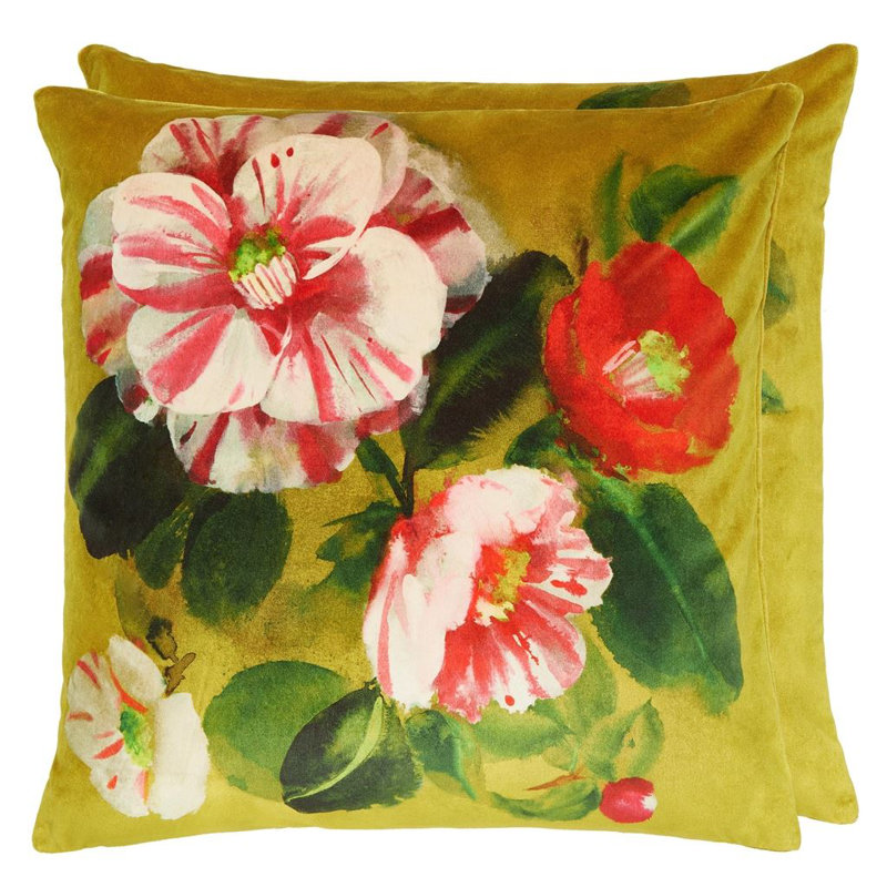 Camellia Velours Mimosa Decorative Pillow