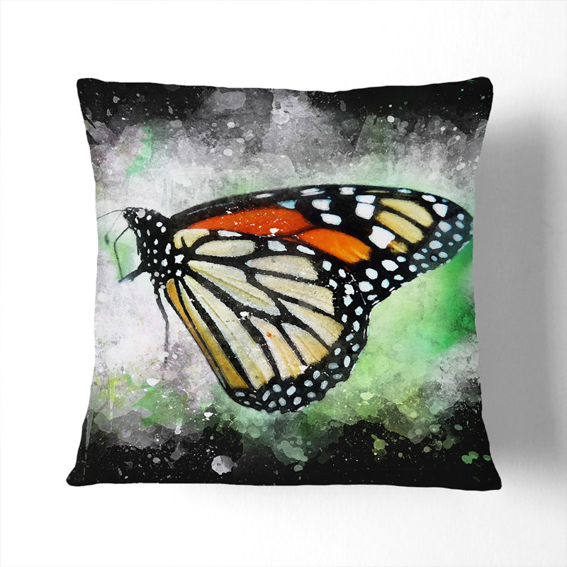 Monarch Butterfly Paint Splash Square Throw Cushion, 55cm H x 55cm W x 20cm D, White
