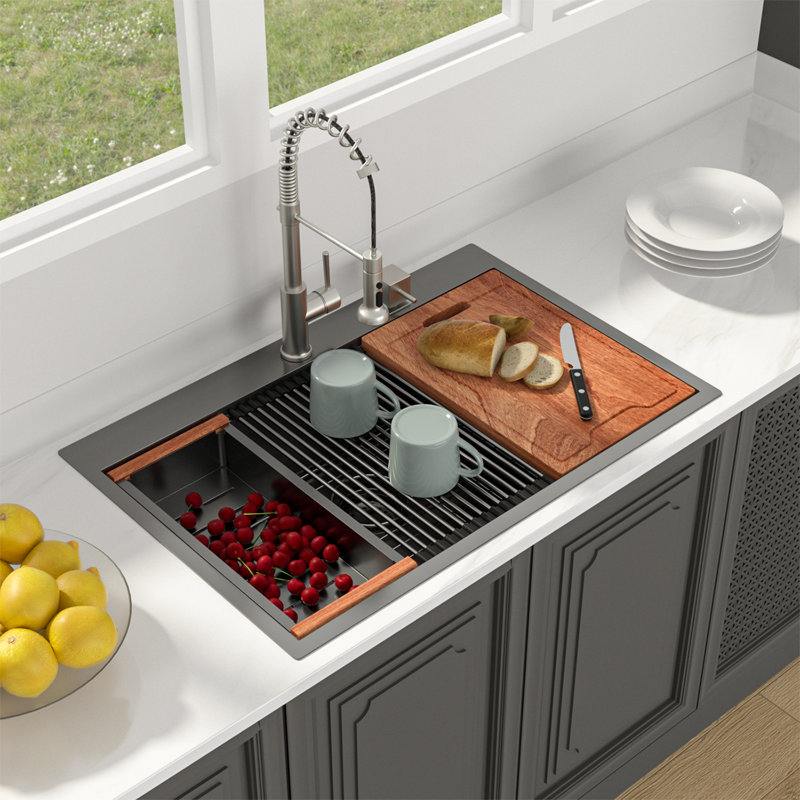 33"L x 22"W Drop-in Workstation Kitchen Sink Stainless Steel Single Bowl Kitchen Sink Topmount Sink
