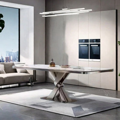 Sintered stone stainless steel dining table