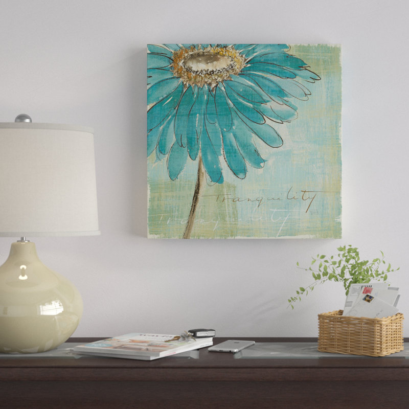« spa marguerites iii », bleu de toile encadrée, H 14 po x l 14 po x P 2 po