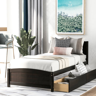 Lit plateforme simple avec rangement de tiroir et attrait - Fabrication en bois massif pour la chambre à coucher à deux compartiments