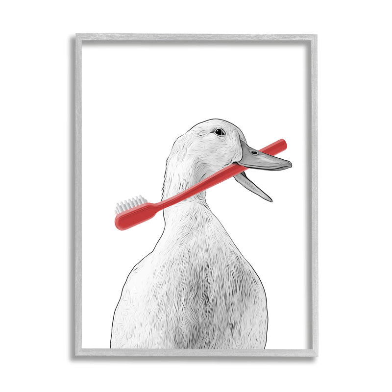 Portrait de canard et brosse à dents par Annalisa Latella, H 24 po x l 30 po x P 1,5 po, Estampe numérique Farmhouse
