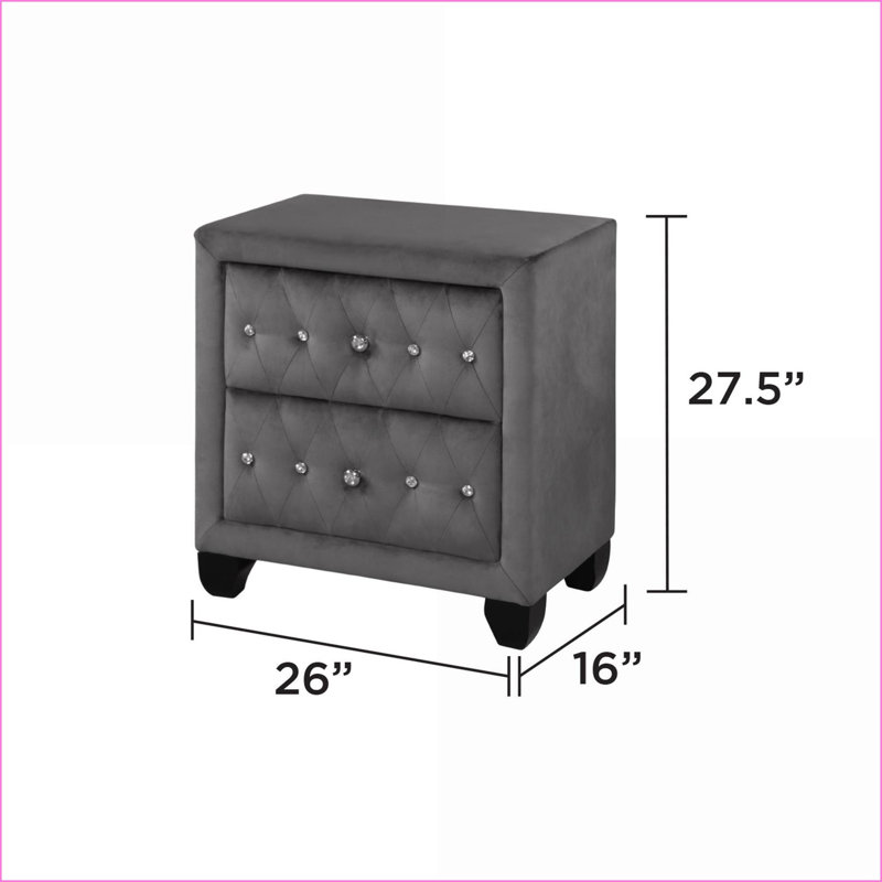 Table de chevet 2 tiroirs Sophia, Gris