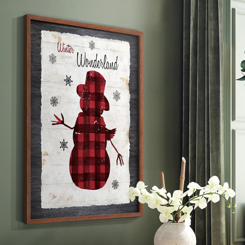 «Chequered Snowman II», reproduction encadrée - bois massif, H 10 po x l 8 po, Brun