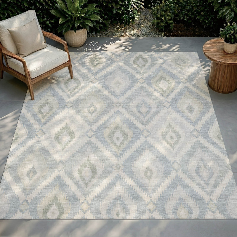 Tapis Chantille ACN3072 Ikat lavable à la machine pour intérieur/extérieur, Gris, 10 pi x 14 pi