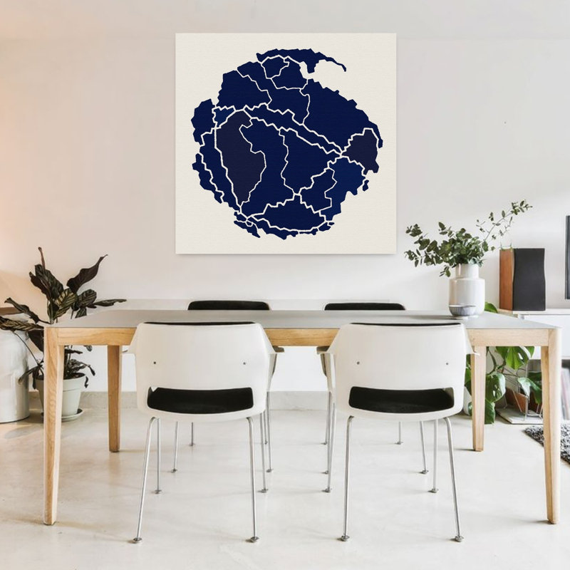 Impression d'art contemporain abstrait carte du Cambodge bleu profond, H 36 po x l 36 po