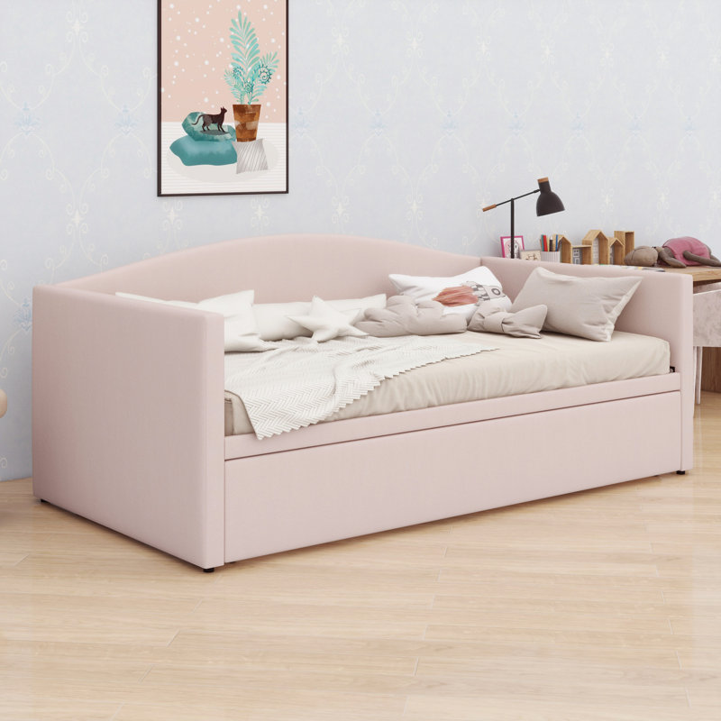 Daybed With Extended Pop Up Trundle, Pink