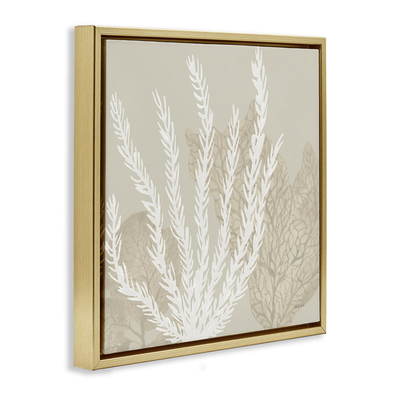 Art mural neutre encadré sur toile flottante, corail sur beige, design par Yvette St. Amant, 18" H x 18" W