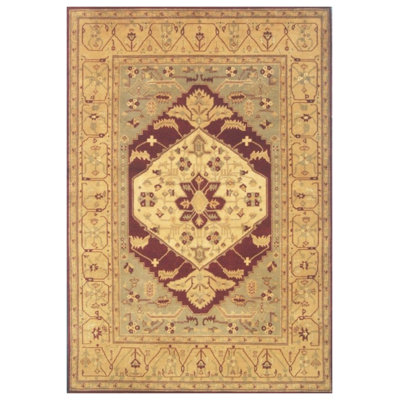 Tapis unique en laine noué à la main bourgogne / brun clair de 4 pi 6 po x 6 pi 6 po Purwin