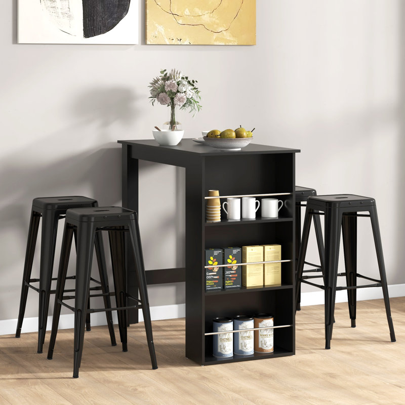 Karmina Rectangular Wood Outdoor Bar Table , 22.4'' in. W 44.1'' in. D, Black