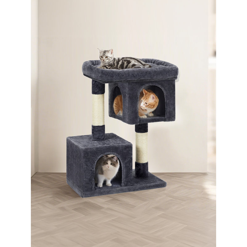 Cat Tree, Cat Tower, with Large Cat Perch, 2 Cat Caves, Scratching Post, Dark Gray