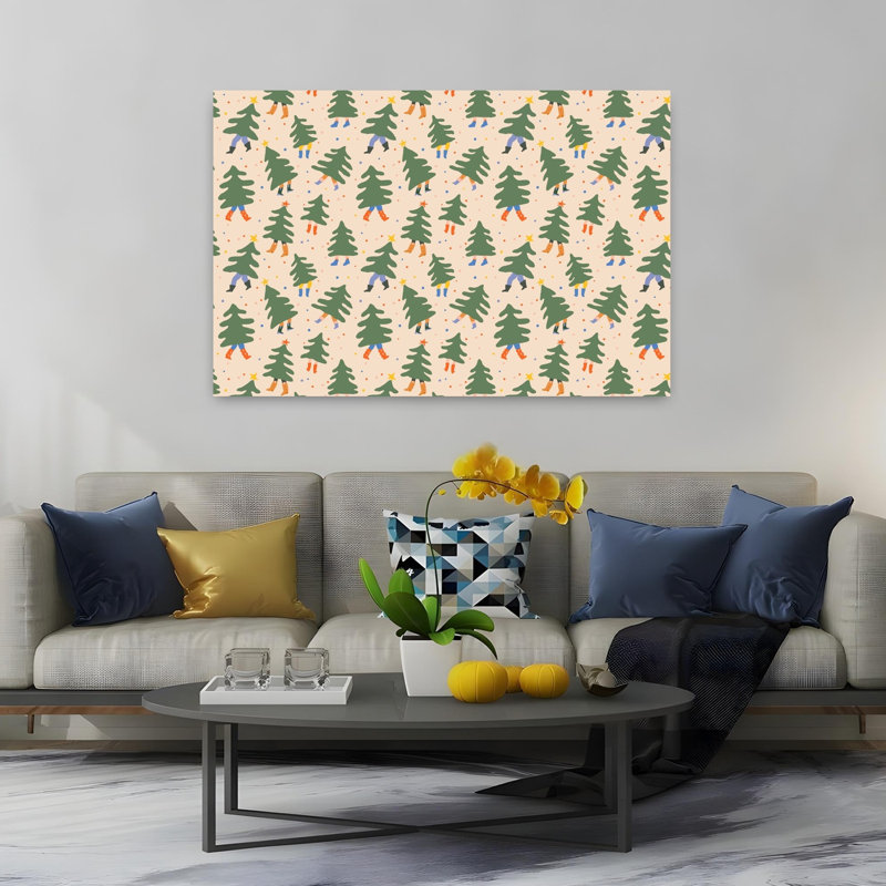 Christmaspatternno45 Playful Whimsical Abstract Christmas Tree Winter Landscape Wall Art Print 1 Piece Wrapped Canvas Wall Art