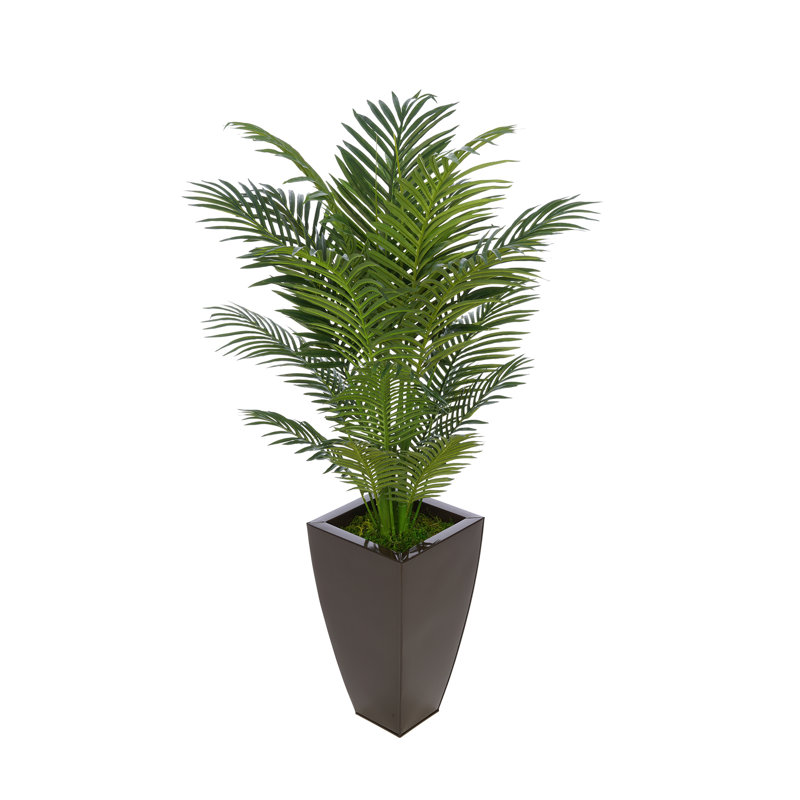 Faux 4,5 pieds Areca dans un pot de fleurs carré en zinc effilé, Brun brillant