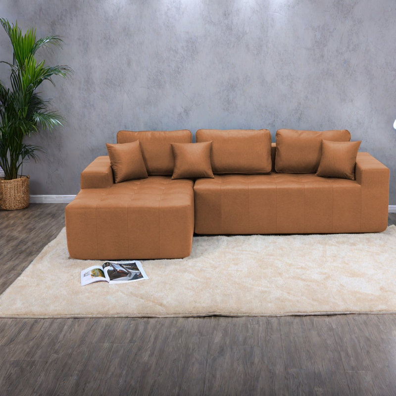 Canapé modulaire à compression en L en similicuir pour maison moderne