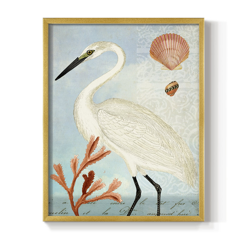 Blue Heron, reproduction encadrée - bois massif, H 11 po x l 9 po, Doré