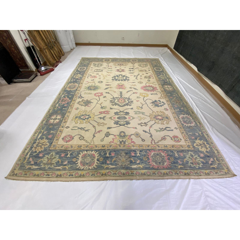 Tapis Oushak rétro vieilli unique fait à la main 10 pi 2 po x 14 pi One-of-a-Kind