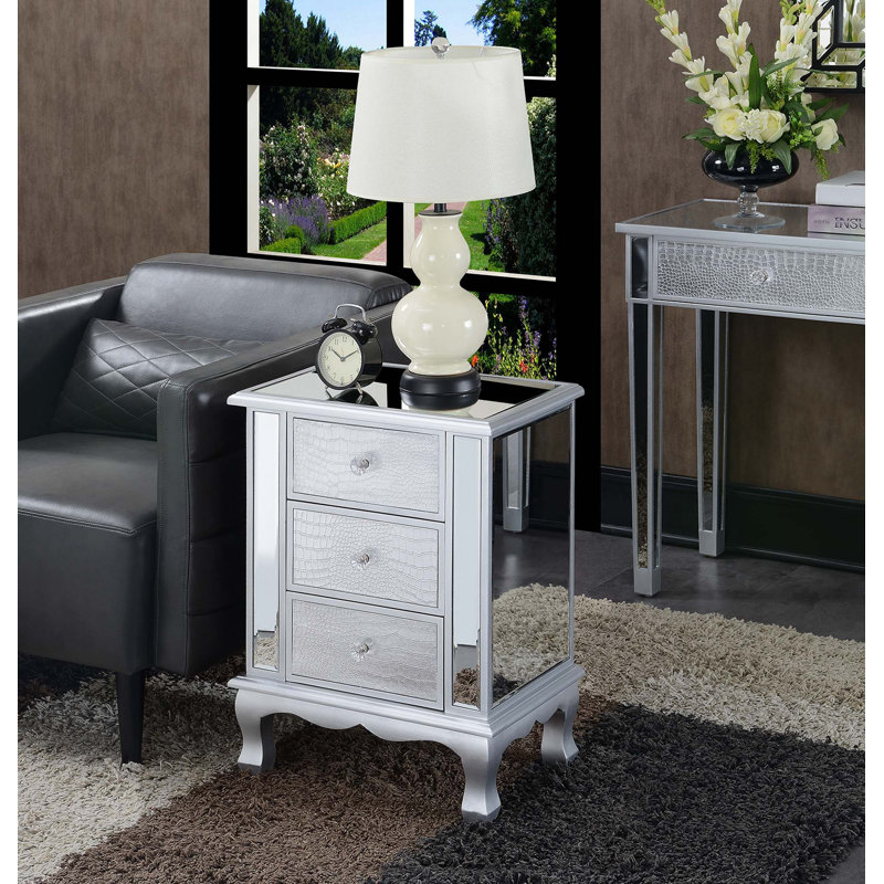 Denizhan 3 - Drawer End Table, Silver Faux Croc Silver