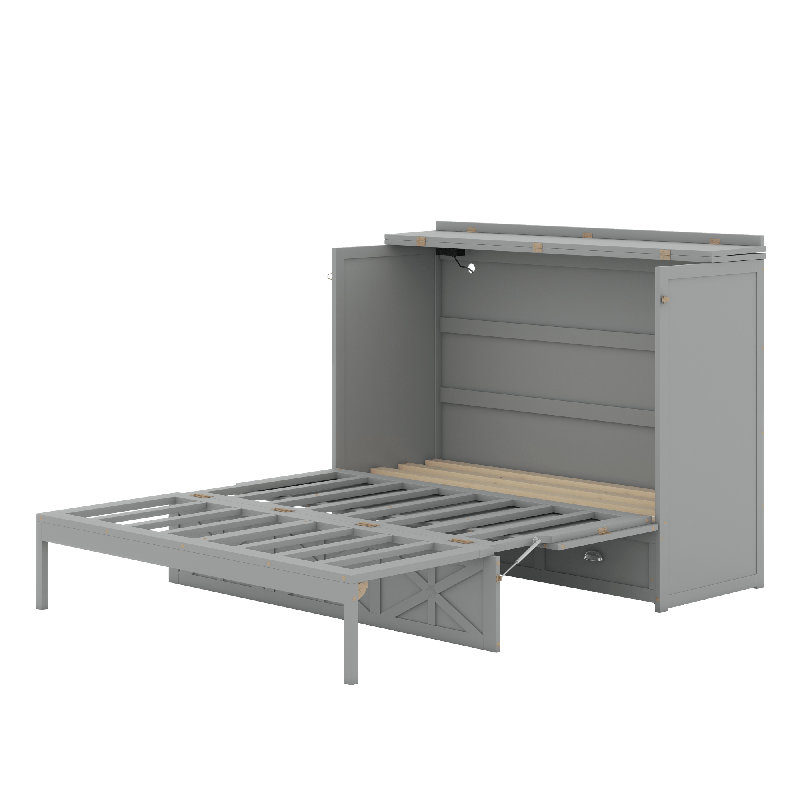 Lit escamotable avec grands tiroirs et port USB, Gris