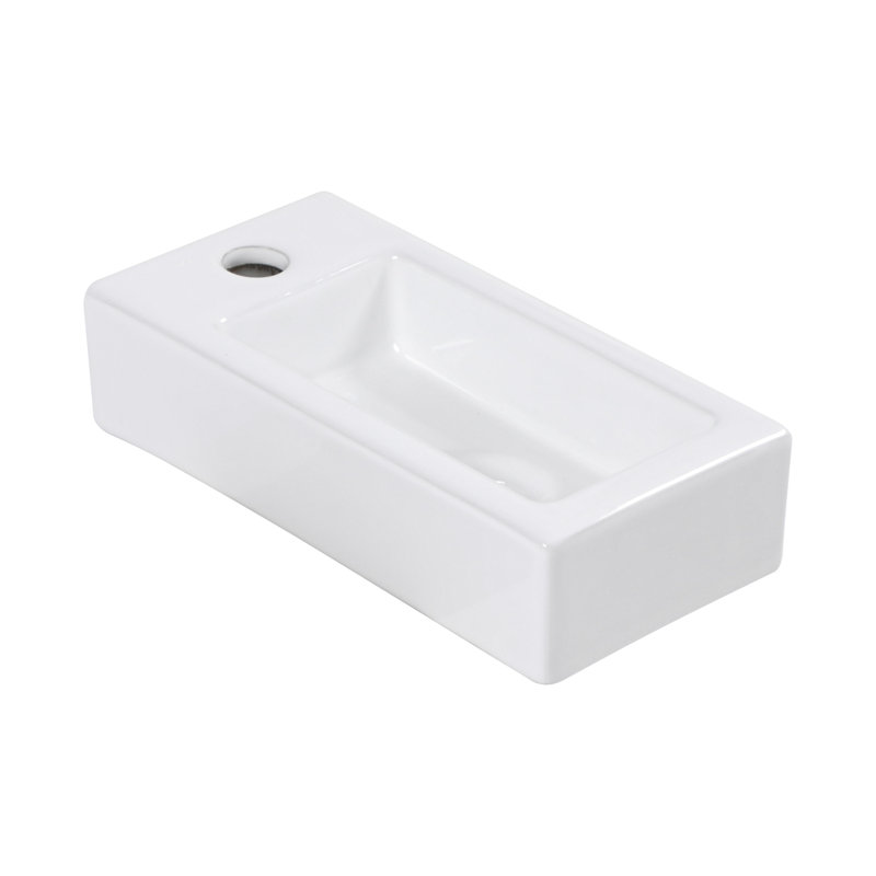Lavabo de salle de bain mural en céramique blanche - Lavabo rectangulaire 14,93 x 7,42 po, teint, faible absorption d'eau, résistance aux acides, charme moderne avec trou de robinet L 14,93 po x l 7,42 po x H 3,44 po, teinté