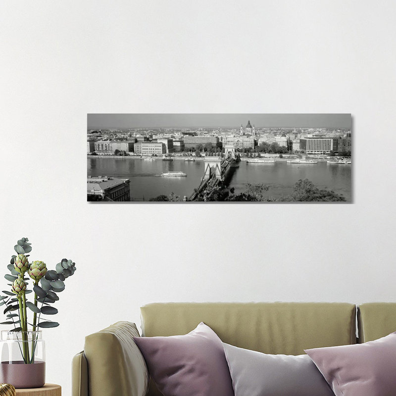 Chain Bridge Over The Danube River, Budapest, Hungary - Wrapped Canvas Panoramic Print, 121.92 cm H x 40.64 cm W x 1.91 cm D