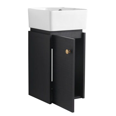 Wall Mounted Small Bathroom Vanity Sink, 12X12x24.1, Black Chestnut, Soft Close Door, Surface 12 Inch Vanity, With Modern Style, Long-Lasting Materials