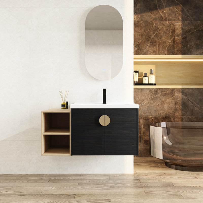 Meuble-lavabo de 40 po en châtaignier noir, portes à fermeture douce, meuble-lavabo à tiroir mural avec lavabo, rangement spacieux, finition