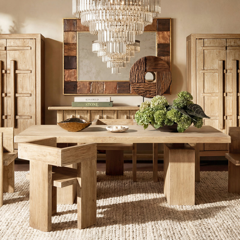 Calder 85" Solid Reclaimed Elm Plinth 8-Person Dining Table