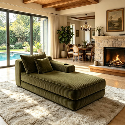 37.5" left chaise lounge with plush fabric and cup holder, no assembly compressed sofa for living room, green