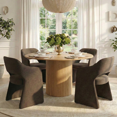 4 - Person Dining Table Sets With Round Table & 4 Upholstered Waterproof Dining Chairs