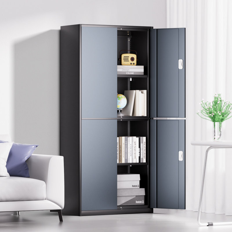 71" Lockable Heavy Duty Metal Storage Tool Cabinet W/ 2 Adjustable Shelves, Gray/Black