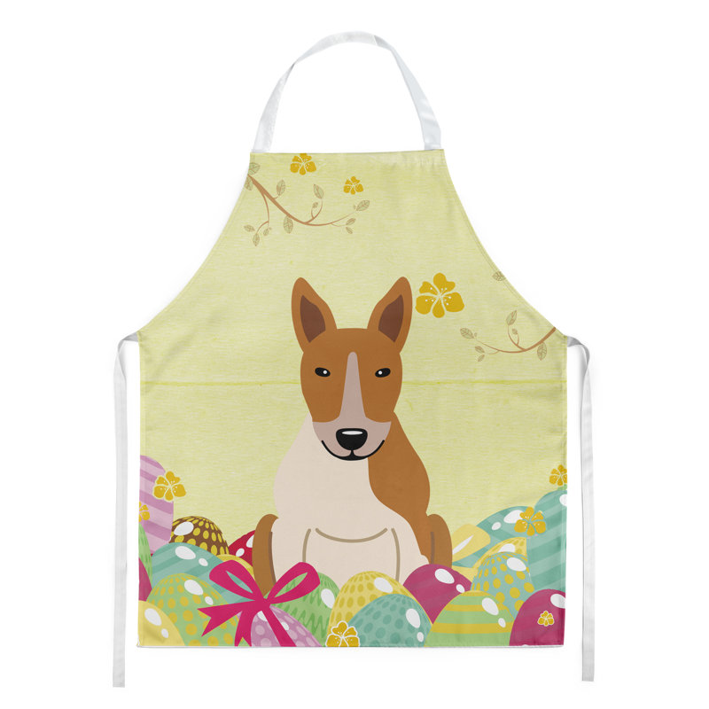 Easter No Pattern Bib Apron, Yellow/Red/White, Bull Terrier