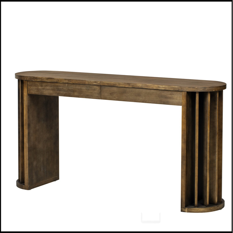 59-inch Long Console Table,Oak Veneer Sofa Table,Curved and Straight Line Design,Behind the Couch, Farmhouse Entryway Table for Entrance, Hallway, Living Room (Navy Blue)