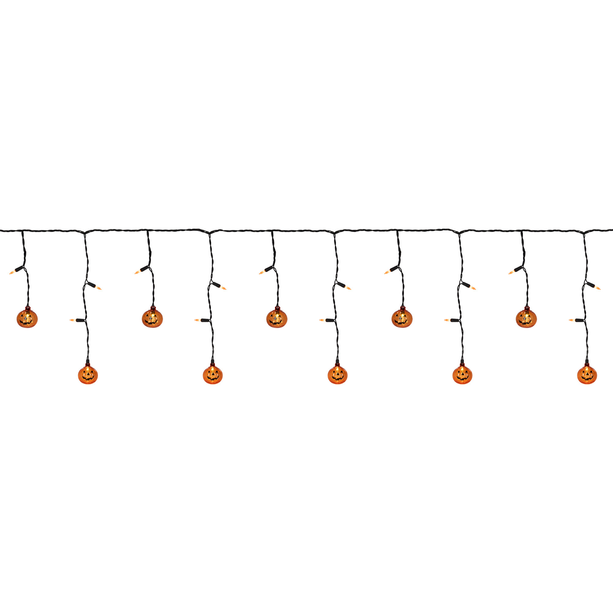LED Lighted Pumpkin Halloween Curtain Icicle Lights - Orange - 5.25' Black Wire - 25Ct