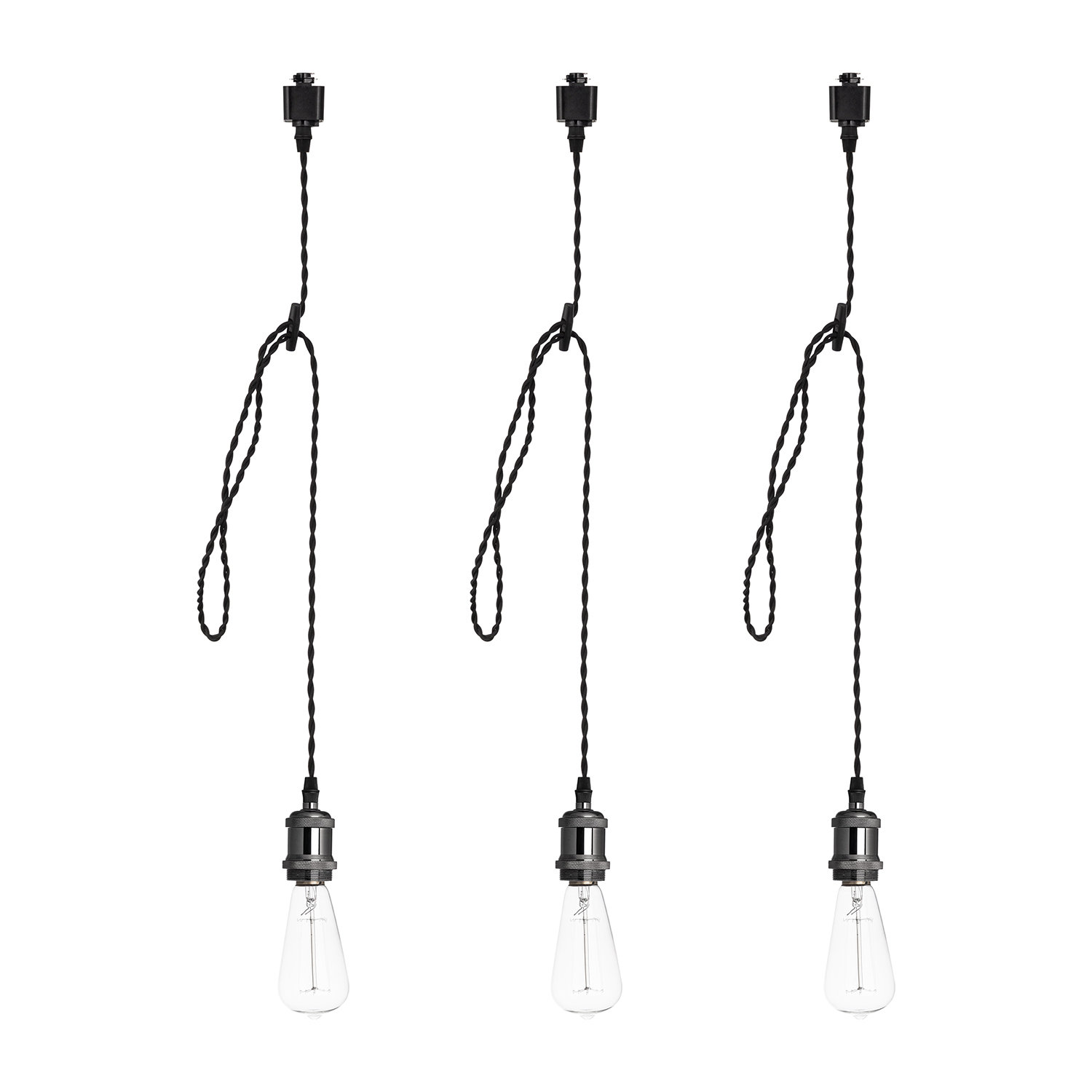 wohoda HGD1050H10X3B00 H Type Black Track Lighting Pendant with E26 Socket Cord Adjustable 4 Feet Set of 3