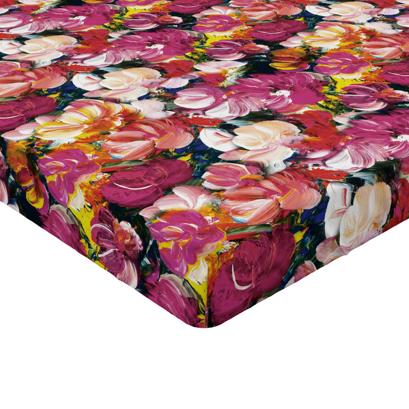Drap-housse floral Ambesonne, Crème, moutarde, magenta / floral, Drap-housse de taille très grand