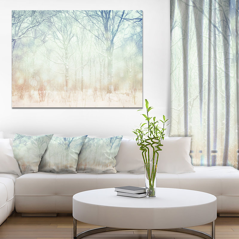 «Winter with Foggy Forest», art graphique, H 30 po x l 40 po x 1,5 po, Toile avec cadre flottant