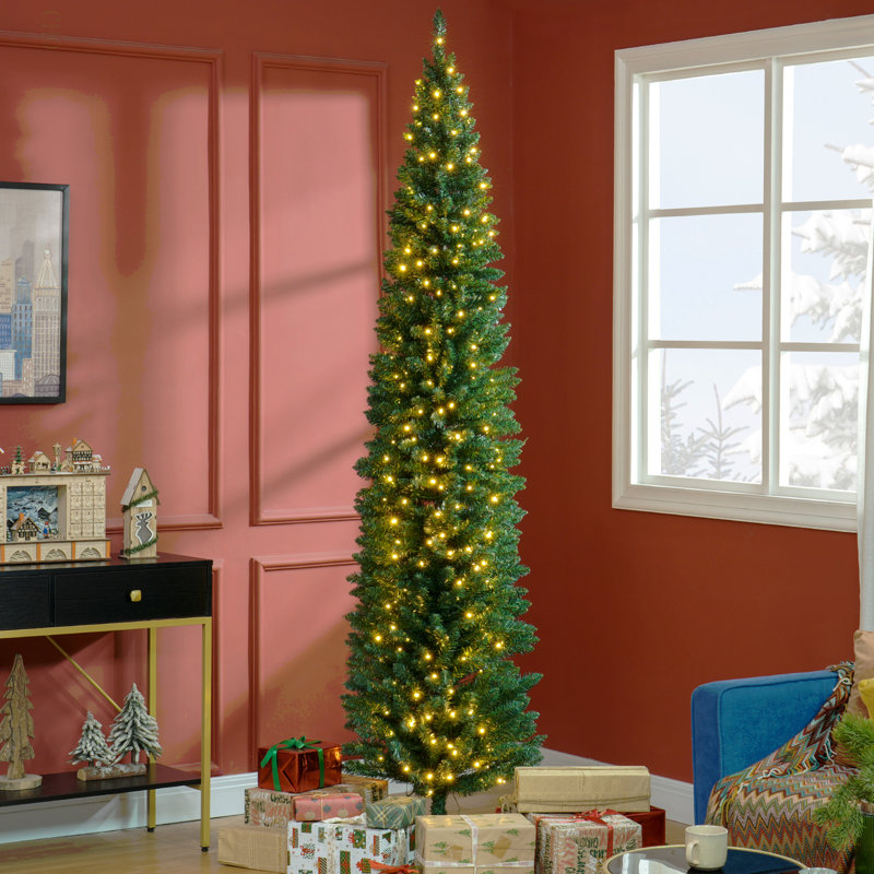 Sapin de Noël artificiel mince de 8 pi de hauteur avec 300 lumières DEL chaudes et 618 pointes pour la décoration de Noël