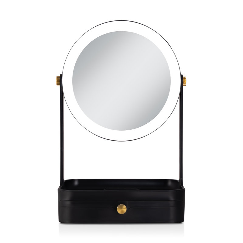 Miroir de maquillage lumineux Back-to-School avec plateau et tiroir, Noir, noir, noir, noir