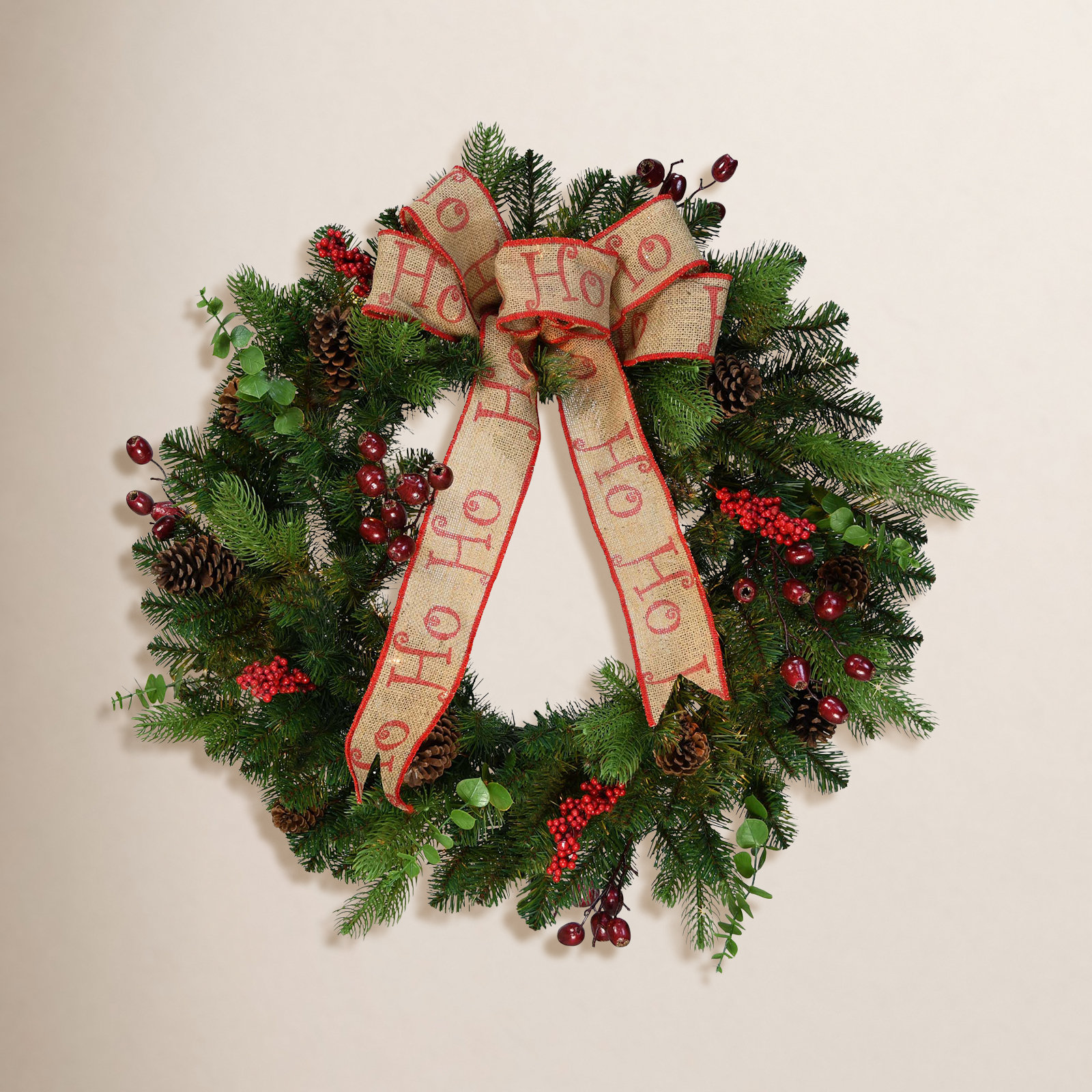 30'' Faux Pine Lighted Wreath