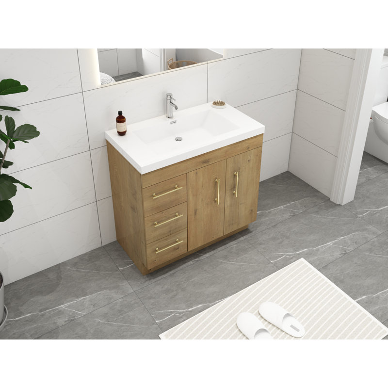 Ensemble de meuble-lavabo simple 36 po Carliss, Chêne, Or