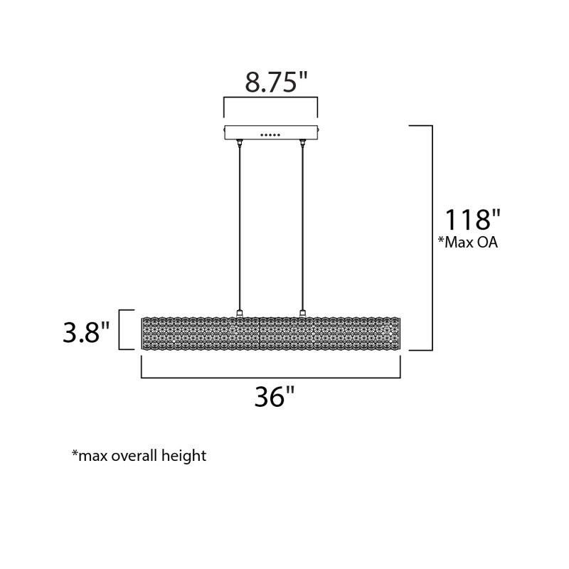 Luminaire suspendu linéaire pour îlot de cuisine 1 lumière Britt, H 3,8 po x l 36 po x P 36 po