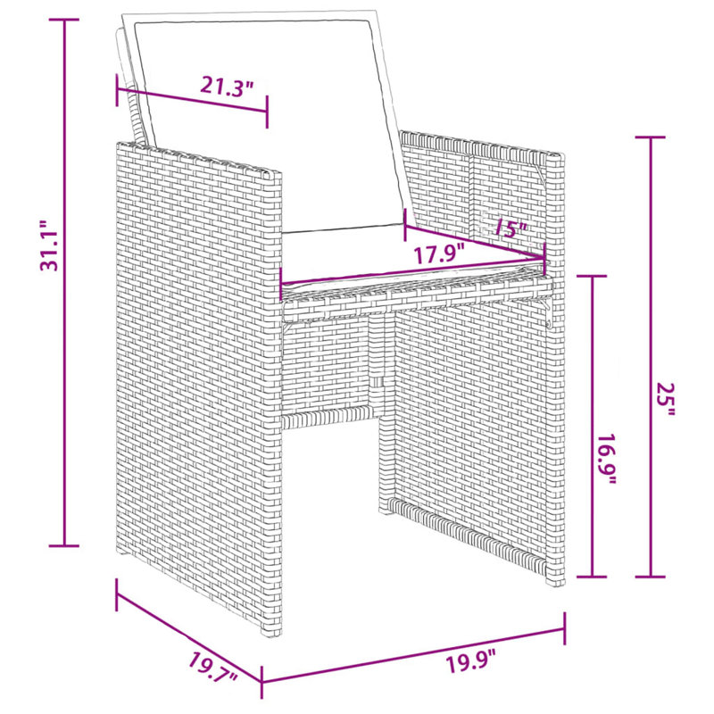 Ensemble de 4 chaises d'appoint d'extérieur, rotin beige, coussins à haut dossier gris