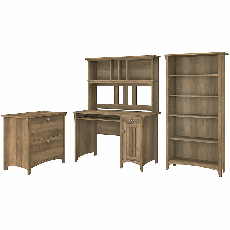 Khadesha 4 Piece Computer Desk Office Set, Reclaimed Pine