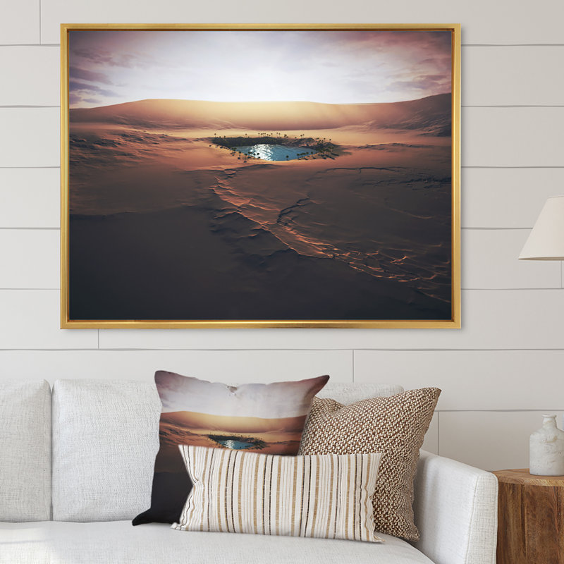 «Small Oasis Middle Sandy Desert», art mural sur toile traditionnel, H 8 po x l 12 po x P 1 po, Cadre flottant doré