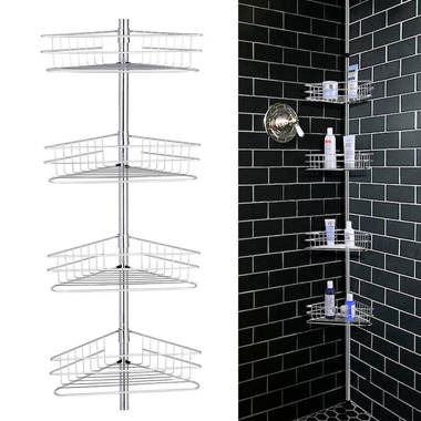 4 Tier Metal Shower Corner Pole Caddy Shelf Rack Bathroom Bath