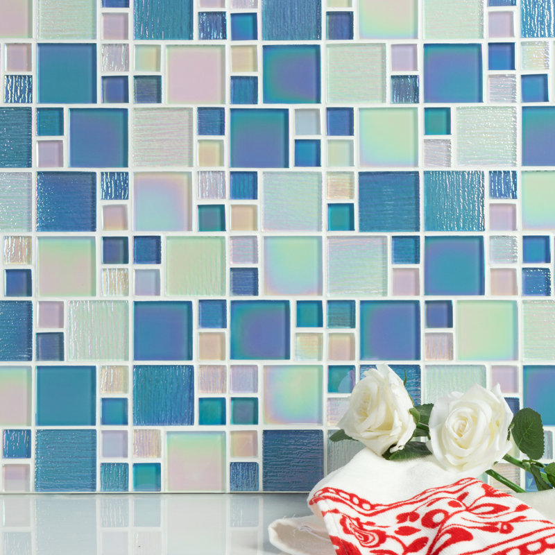 Reflections Artista Glass Versailles Mosaic Sheet Tile, Alaskan Blue