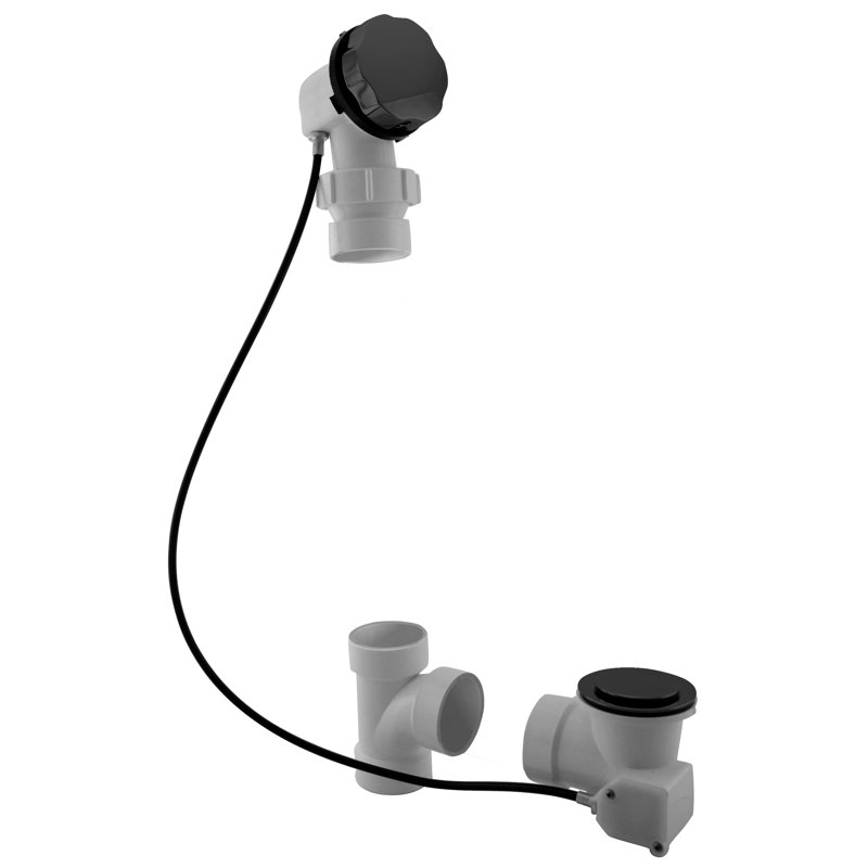 45" Cable Drive Pop-Up Bathtub Drain Trim with PVC Fittings and Ball Joint Elbow Rotary Overflow, Matte Black